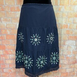LOFT Embroidered Embellished Cotton‎ Skirt